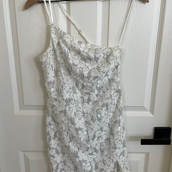 Ultimate Shine White Sparkly Lace One-Shoulder Mini Dress Lulus - Picture 2 of 5
